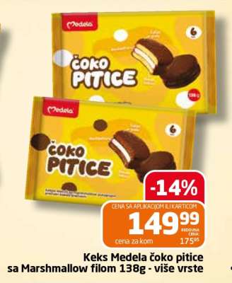 Keks Medela čoko pitice sa Marshmallow filom 138g - više vrste