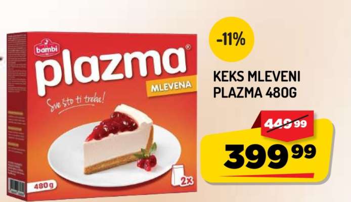 Keks mleveni Plazma 480g