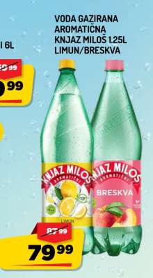 Voda gazirana aromatična Knjaz Miloš 1.25L limun/breskva