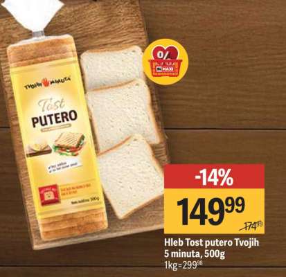 Hleb Tost putero Tvojih 5 minuta 500g