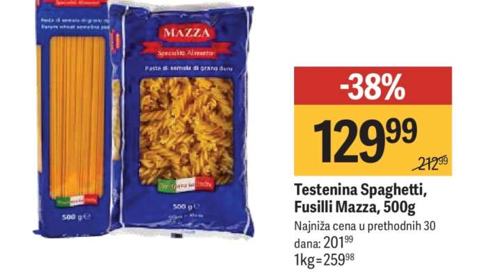 Testenina Spaghetti, Fusilli Mazza, 500g