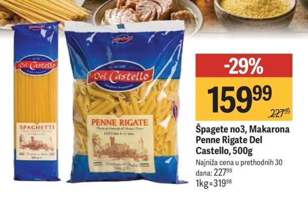 Špagete no3, Makarona Penne Rigate Del Castello, 500g