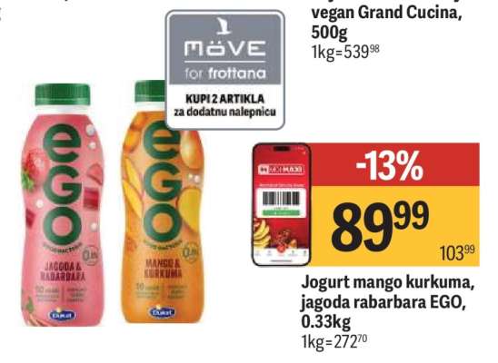 Jogurt mango kurkuma, jagoda rabarbara Ego, 0,33kg