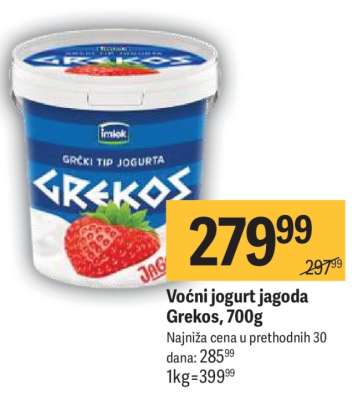 Voćni jogurt jagoda Grekos, 700g