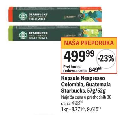 Kapsule Nespresso Colombia, Guatemala Starbucks, 57g/52g