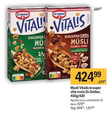 Musli Vitalis krusper više vrsta Dr.Oetker, 450g/420