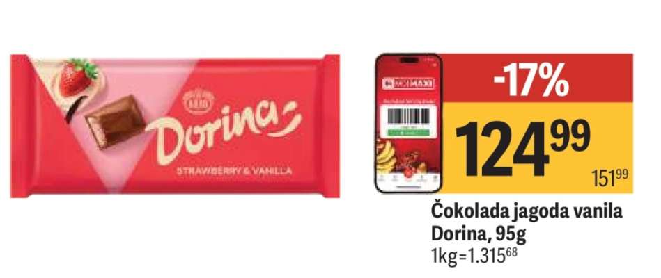 Čokolada jagoda vanila Dorina, 95g