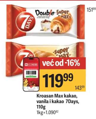 Kroasan Max kakao, vanila i kakao 7Days, 110g