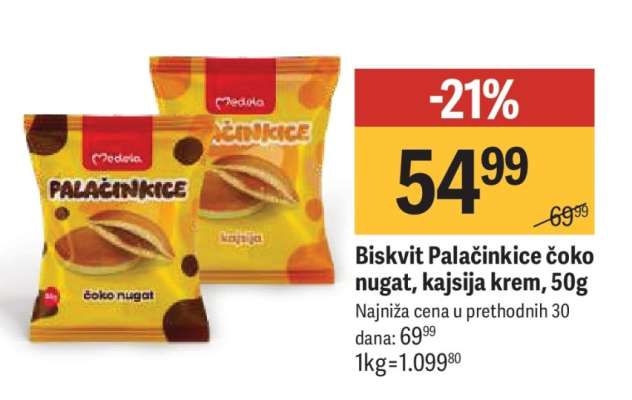 Biskvit Palačinkice čoko nugat, kajsija krem, 50g