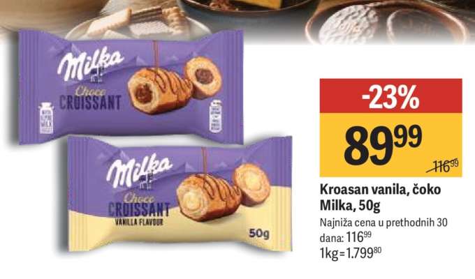 Kroasan vanila, čoko Milka, 50g