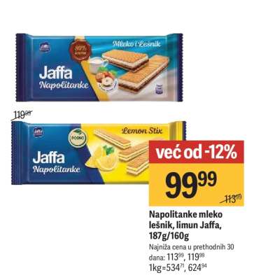 Napolitanke mleko lešnik, limun Jaffa, 187g/160g