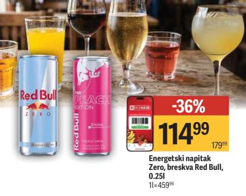 Energetski napitak Zero, breskva Red Bull, 0.25l