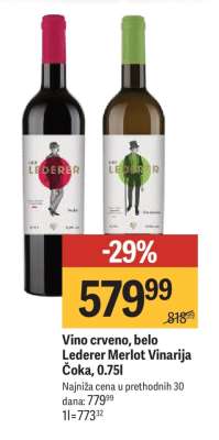 Vino crveno, belo Lederer Merlot Vinarija Čoka, 0.75l