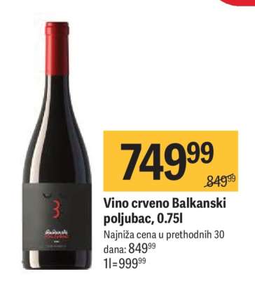 Vino crveno Balkanski poljubac , 0.75l