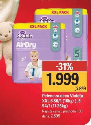 Pelene za decu Violeta XXL 6 86/1 (16kg+), 5 94/1 (11-25kg)