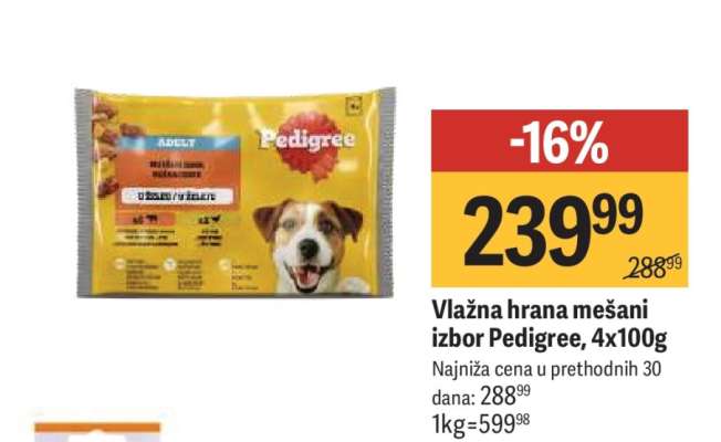 Vlažna hrana mešani izbor Pedigree, 4x100g