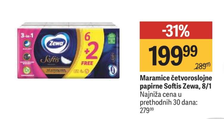 Maramice četvoroslojne papirne Softis Zewa, 8/1
