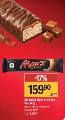 Sladoled Mars X-tra Ice Bar, 60g