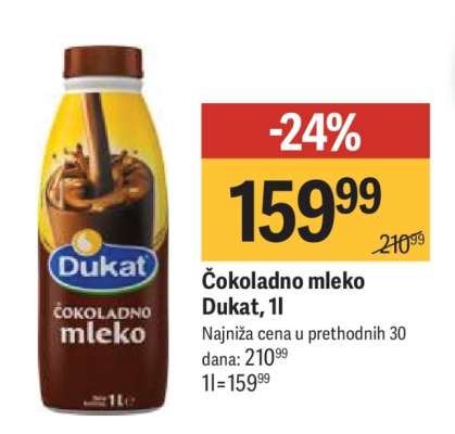 Čokoladno mleko Dukat, 1l