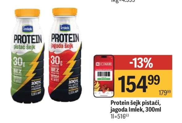 Protein šejk pistaći, jagoda Imlek, 300ml
