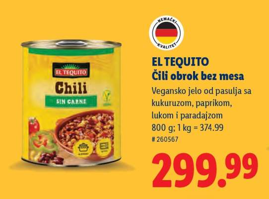 EL TEQUITO Čili obrok bez mesa