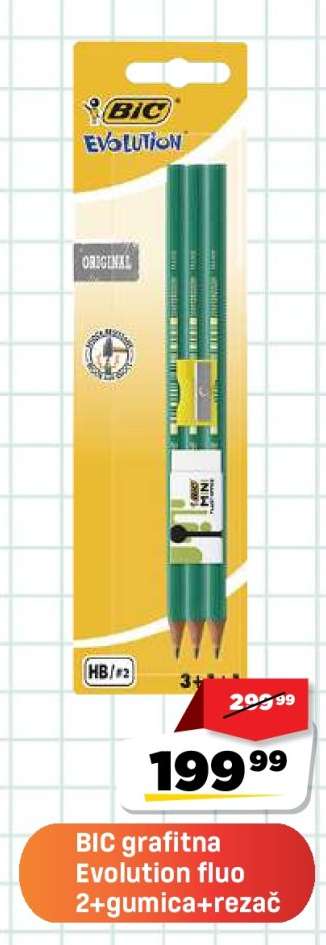 BIC grafitna Evolution fluo 2+gumica+rezač
