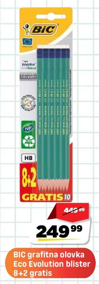 BIC grafitna olovka Eco Evolution blister 8+2 gratis
