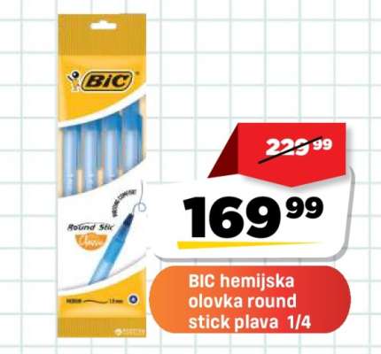 BIC hemijska olovka round stick plava 1/4