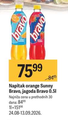 Napitak orange Sunny Bravo, jagoda Bravo 0.5l