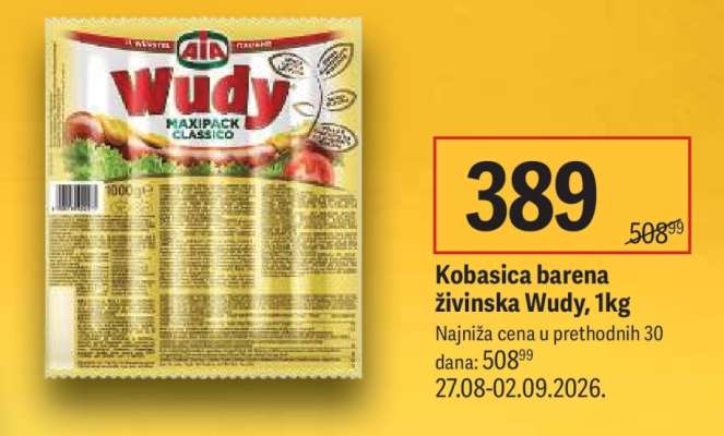 Kobasica barena živinska Wudy, 1kg