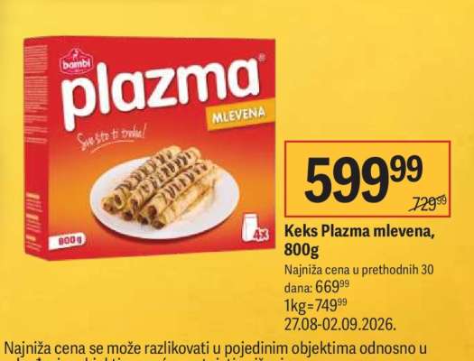 Keks Plazma mlevena 800g