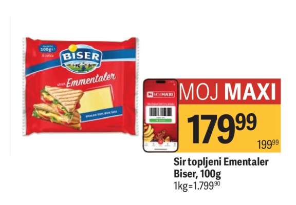 Sir topljeni Ementaler Biser, 100g