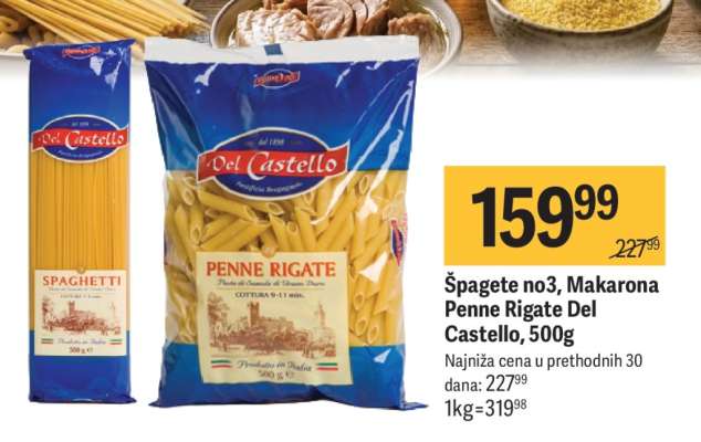 Špagete no3, Makarona Penne Rigate Del Castello, 500g