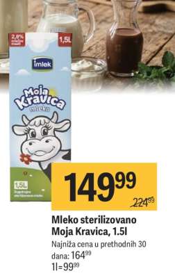 Mleko sterilizovano Moja Kravica, 1.5l