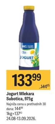 Jogurt Mlekara Subotica, 975g