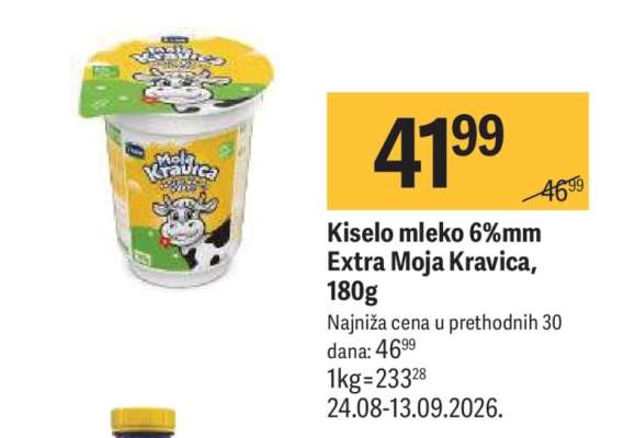 Kiselo mleko 6%mm Extra Moja kravica, 180g