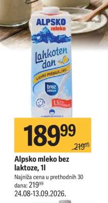 Alpsko mleko bez laktoze, 1l