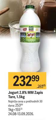 Jogurt 2.8% MM Zapis Tare, 1.5kg
