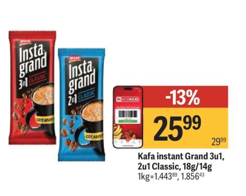 Kafa instant Grand 3u1, 2u1 Classic 18g, 14g