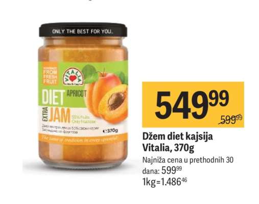 Džem diet kajsija Vitalia, 370g
