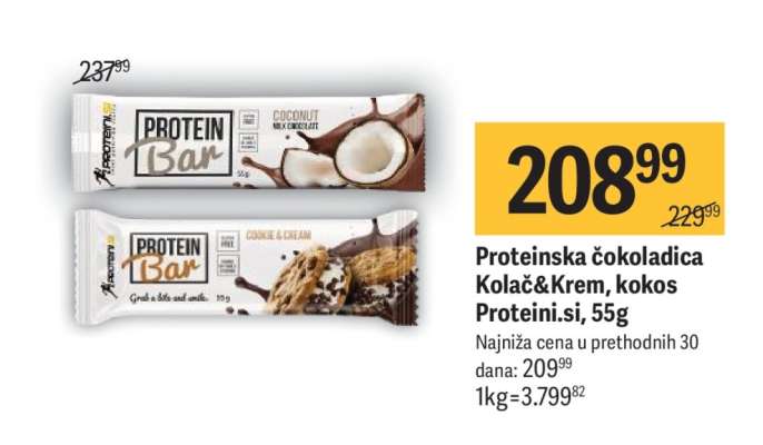 Proteinska čokoladica Kolač&Krem, kokos Proteini.si, 55g