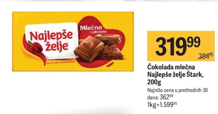 Čokolada mlečna Najlepše želje Stark 200g