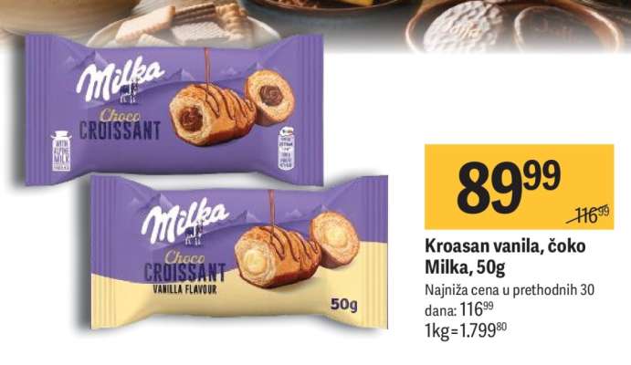 Kroasan vanila, čoko Milka, 50g