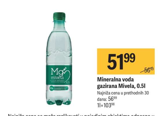 Mineralna voda gazirana Mivela, 0.5l