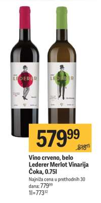 Vino crveno, belo Lederer Merlot Vinarija Čoka, 0.75l