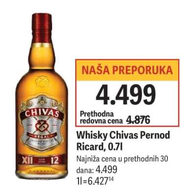 Whisky Chivas Pernod Ricard, 0,7l