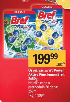 Osveživač za Wc Power Aktive Pine, lemon Bref, 2x50g