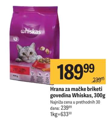 Hrana za mačke briketi govedina Whiskas, 300g