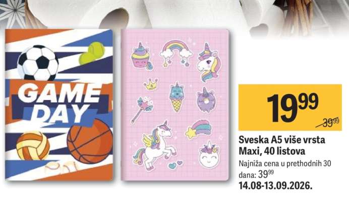 Sveska A5 više vrsta Maxi, 40 listova