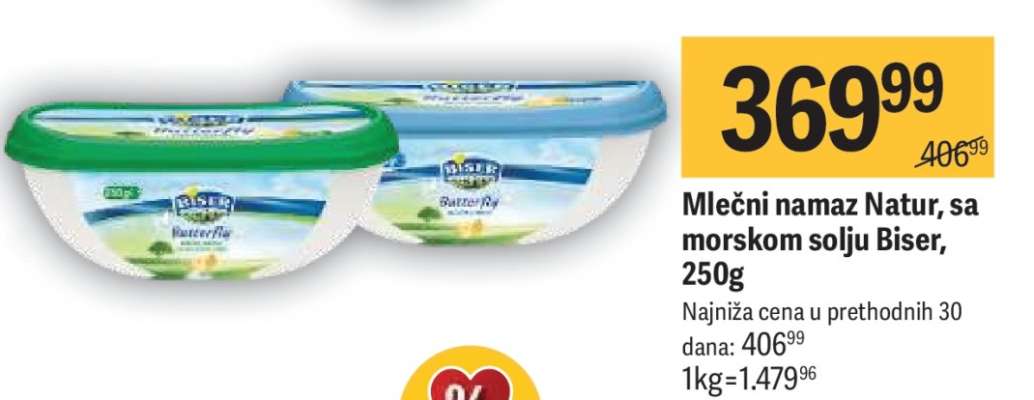 Mlečni namaz Natur, sa morskom solju Biser, 250g